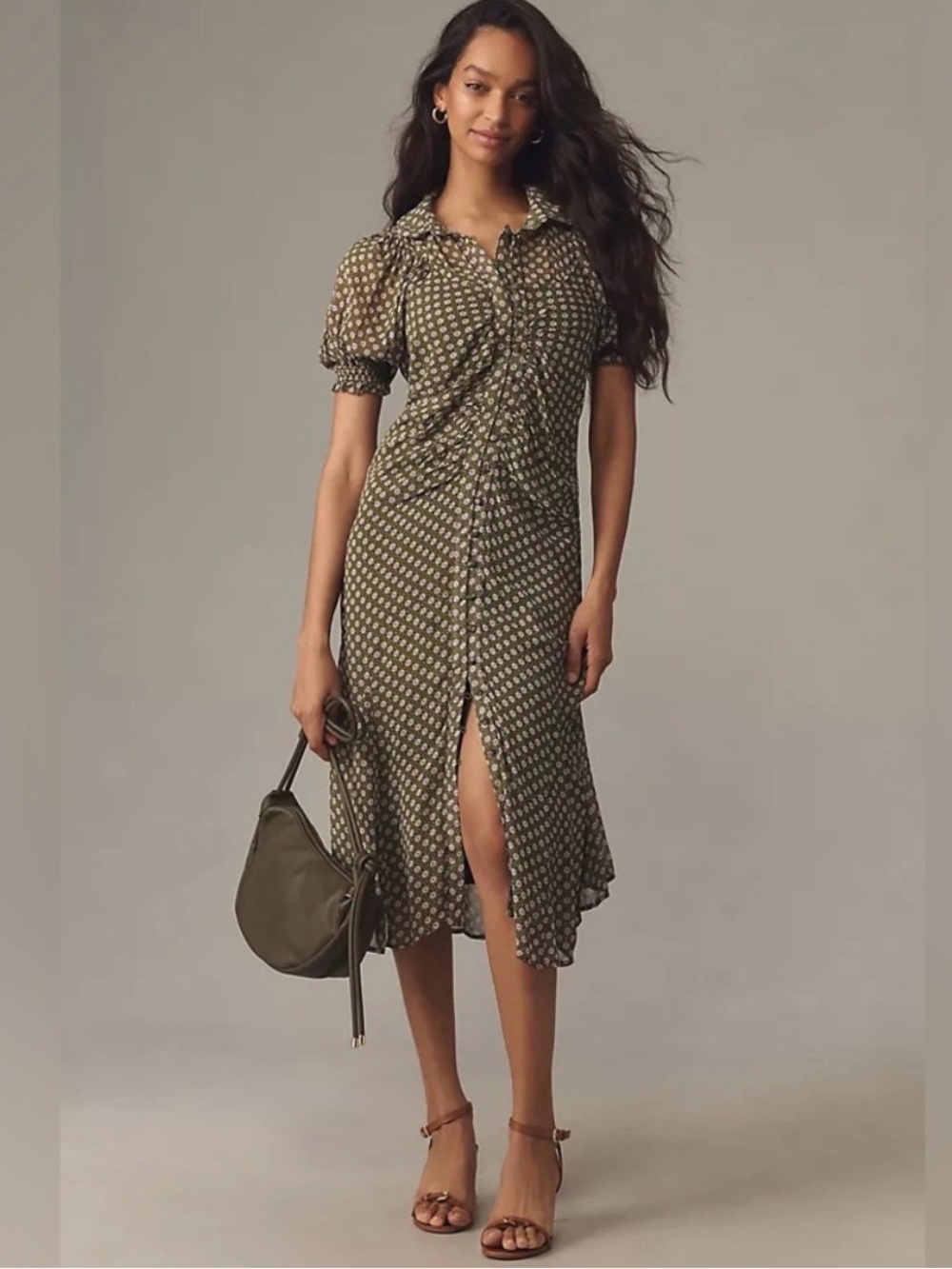 Anthropologie floral Button-Front Midi Dress